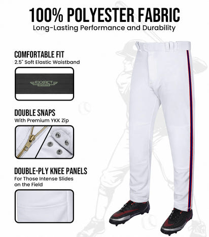 Proline Adult Full Length Baseball Pants with Stripes (White)