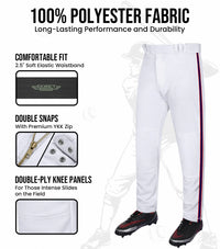 Proline Adult Full Length Baseball Pants with Stripes (White)