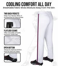 Proline Adult Full Length Baseball Pants with Stripes (White)