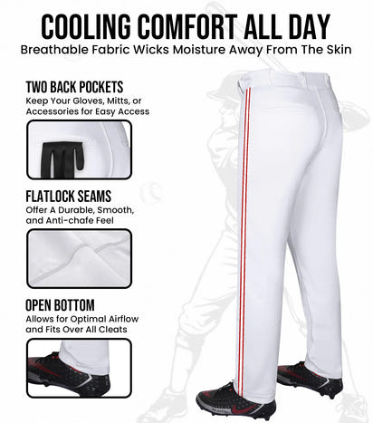 Proline Adult Full Length Baseball Pants with Stripes (White)