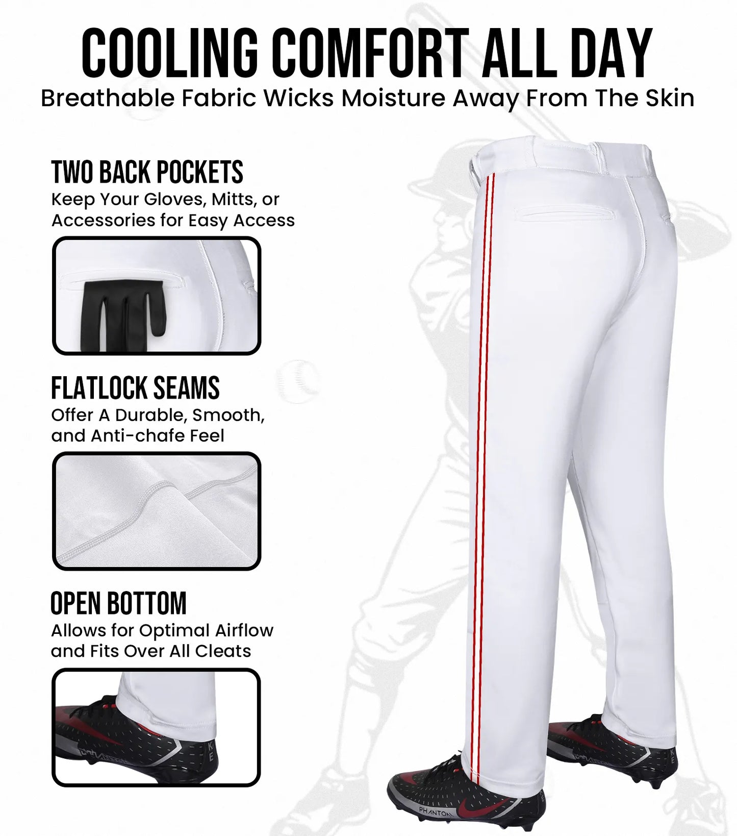 Proline Adult Full Length Baseball Pants with Stripes (White)