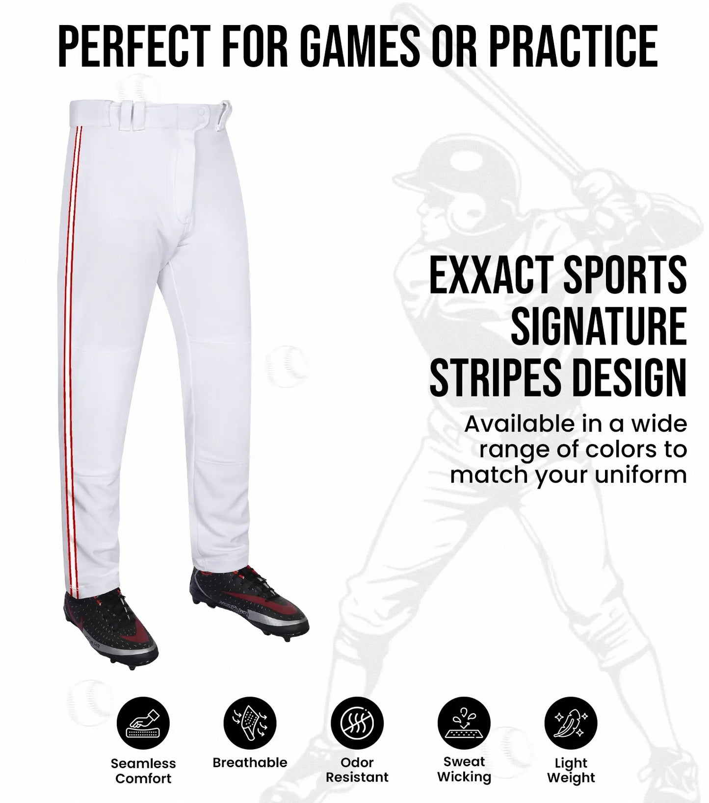 Proline Adult Full Length Baseball Pants with Stripes (White)