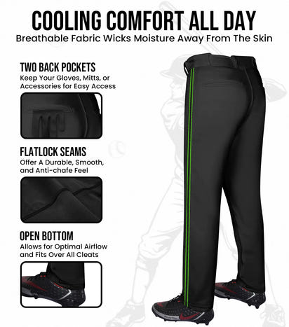 Proline Youth Full Length Baseball Pants with Stripes (Black)