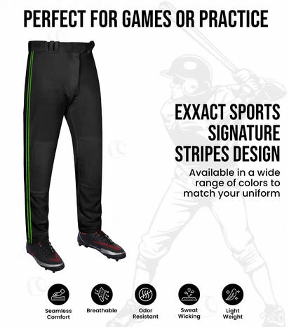 Proline Youth Full Length Baseball Pants with Stripes (Black)