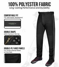 Proline Youth Full Length Baseball Pants with Stripes (Black)