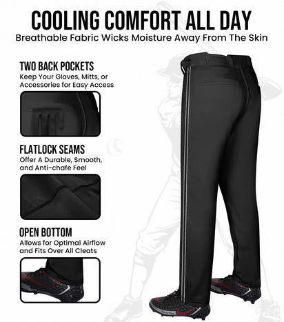 Proline Youth Full Length Baseball Pants with Stripes (Black)