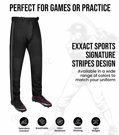 Proline Youth Full Length Baseball Pants with Stripes (Black)