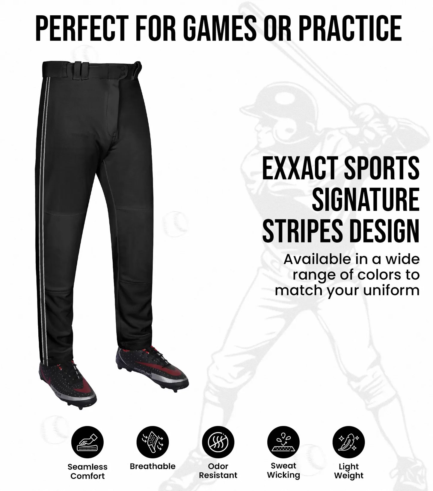 Proline Youth Full Length Baseball Pants with Stripes (Black)
