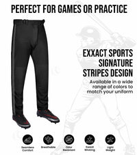 Proline Youth Full Length Baseball Pants with Stripes (Black)