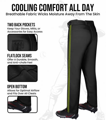 Proline Youth Full Length Baseball Pants with Stripes (Black)