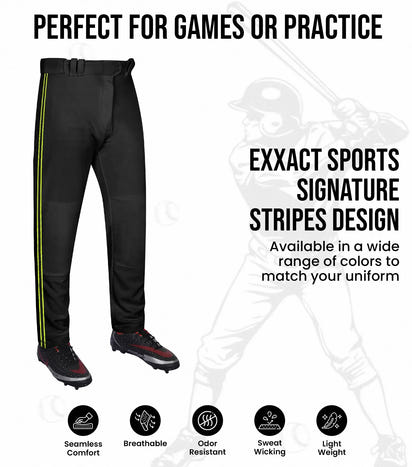 Proline Youth Full Length Baseball Pants with Stripes (Black)
