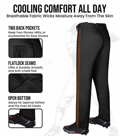 Proline Youth Full Length Baseball Pants with Stripes (Black)