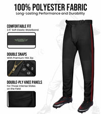 Proline Youth Full Length Baseball Pants with Stripes (Black)