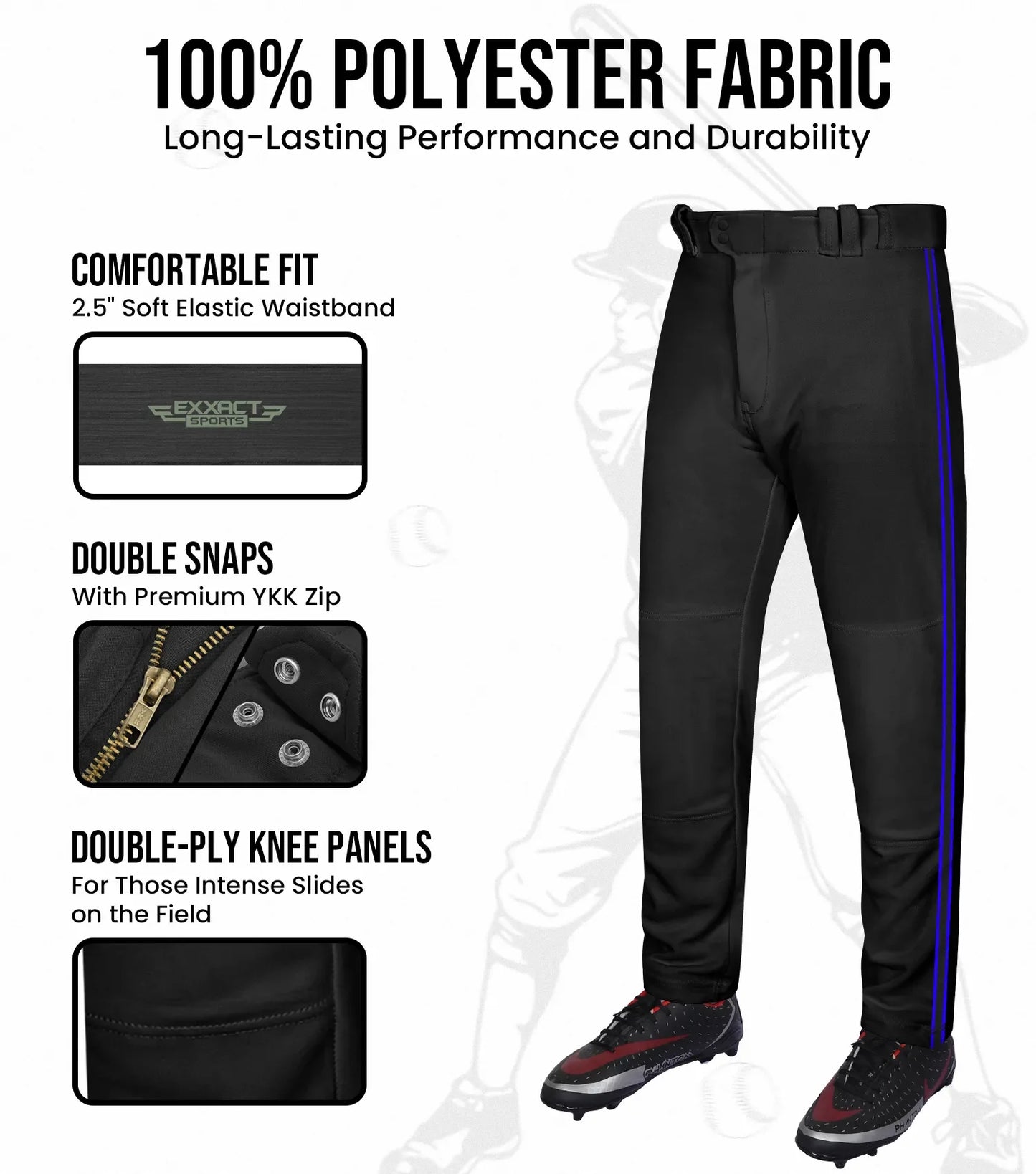 Proline Youth Full Length Baseball Pants with Stripes (Black)