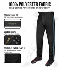 Proline Youth Full Length Baseball Pants with Stripes (Black)