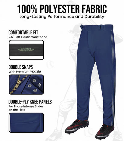 Proline Youth Full Length Baseball Pants with Stripes (Navy)