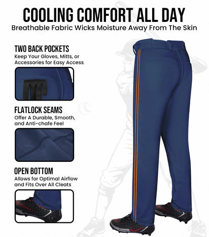 Proline Youth Full Length Baseball Pants with Stripes (Navy)
