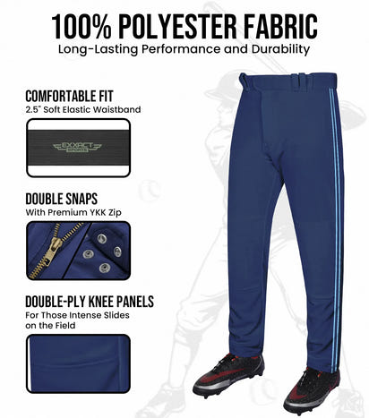 Proline Youth Full Length Baseball Pants with Stripes (Navy)