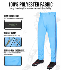Proline Youth Full Length Baseball Pants with Stripes (Sky)