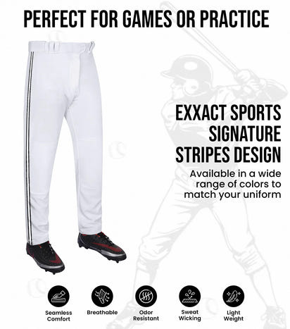 Proline Youth Full Length Baseball Pants with Stripes (White)