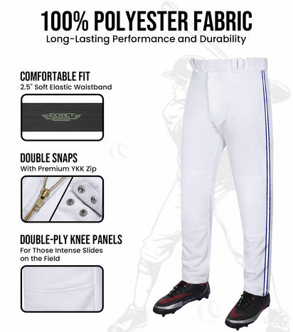 Proline Youth Full Length Baseball Pants with Stripes (White)