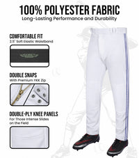Proline Youth Full Length Baseball Pants with Stripes (White)