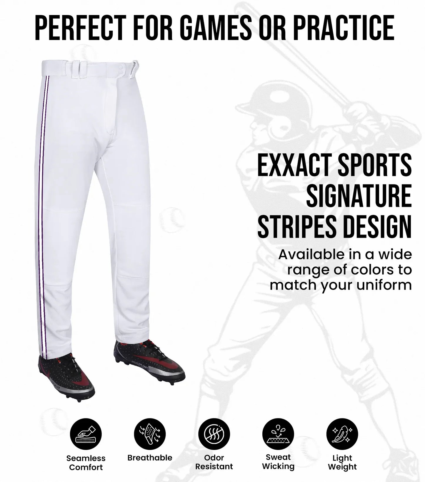 Proline Youth Full Length Baseball Pants with Stripes (White)
