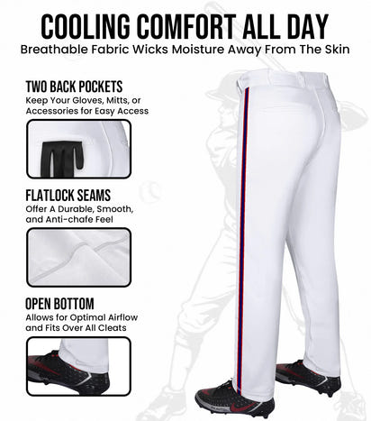 Proline Youth Full Length Baseball Pants with Stripes (White)