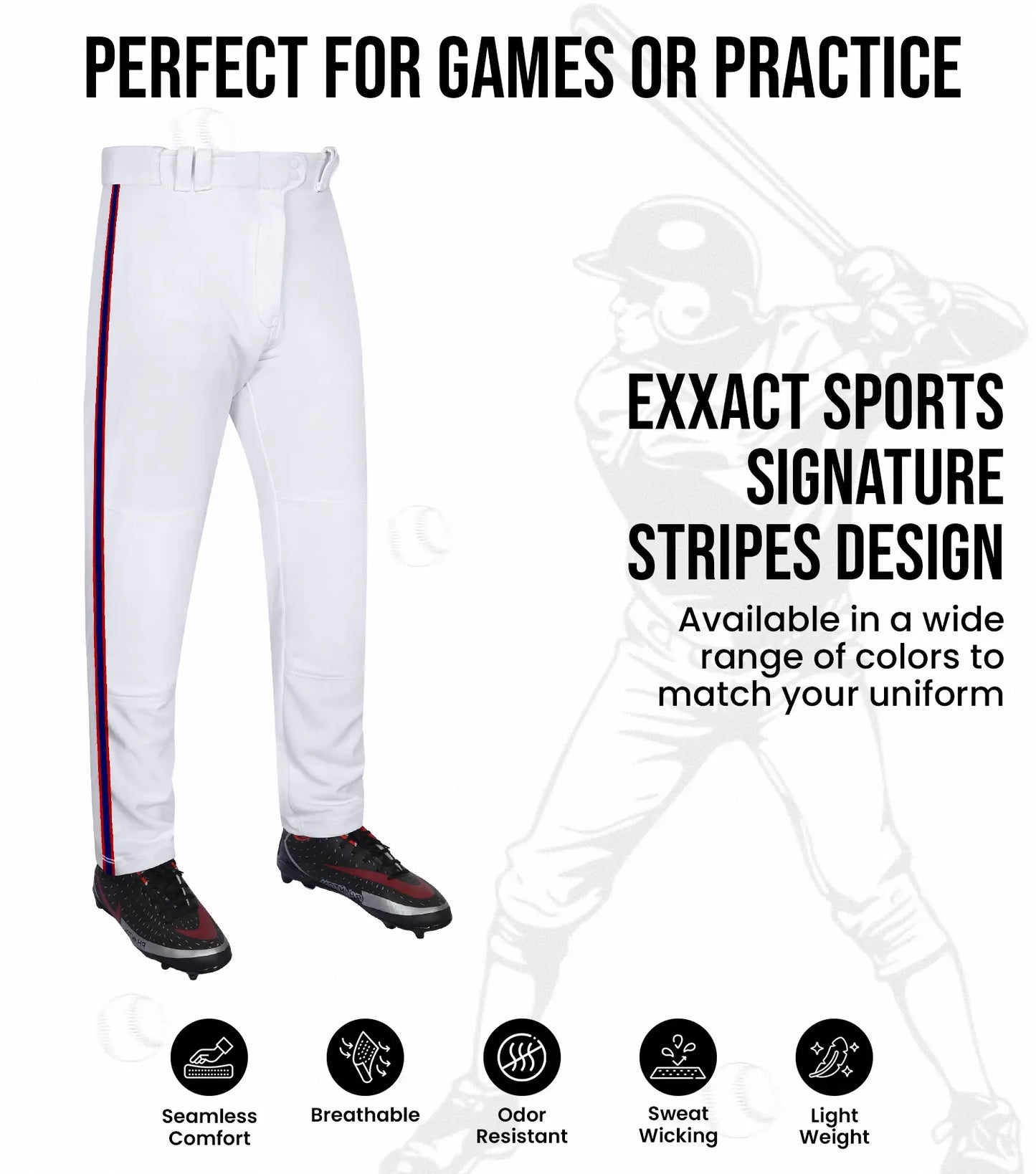 Proline Youth Full Length Baseball Pants with Stripes (White)