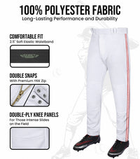 Proline Youth Full Length Baseball Pants with Stripes (White)