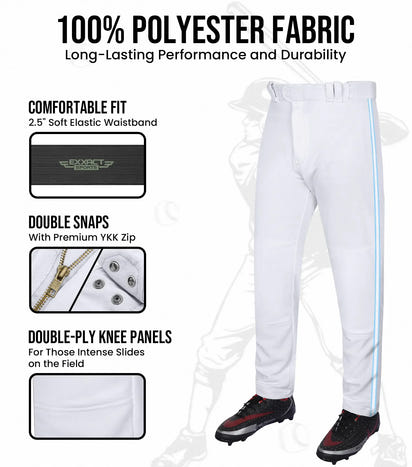 Proline Youth Full Length Baseball Pants with Stripes (White)