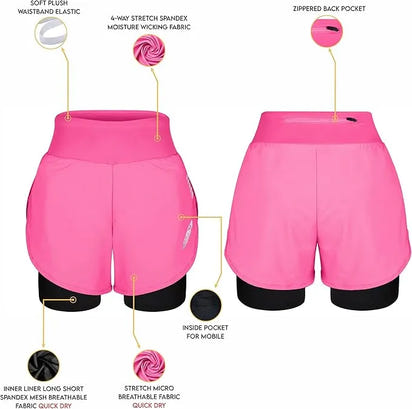 Women's  2 in 1 Athletic Shorts with Compression Liner (Pink)