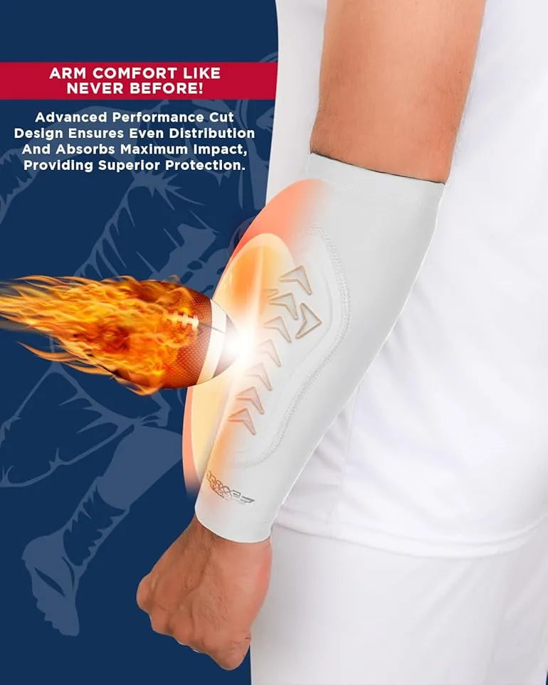 Forearm Padded Compression Sleeves For Football, Baseball (1 Pair) White