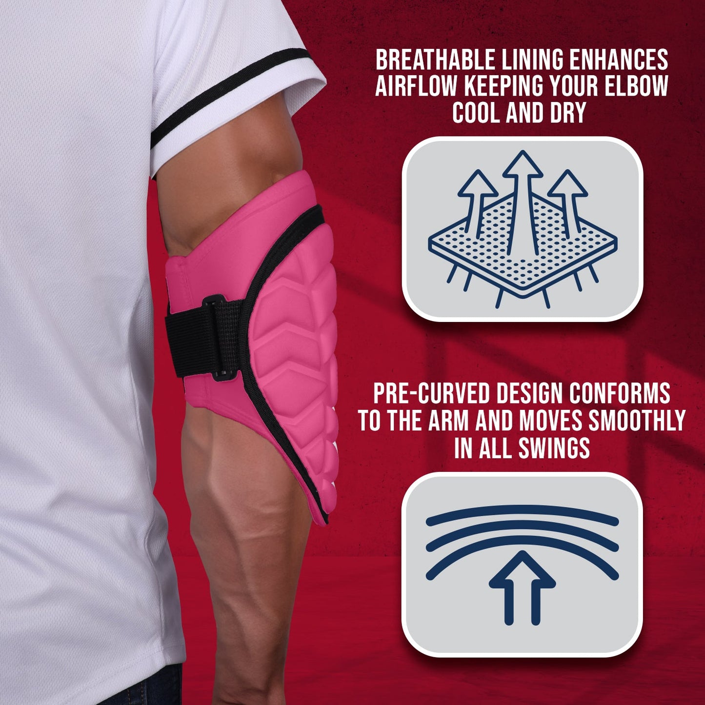 Defender Baseball Elbow Guard with Adjustable Strap (Pink)