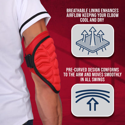 Defender Baseball Elbow Guard with Adjustable Strap (Red)
