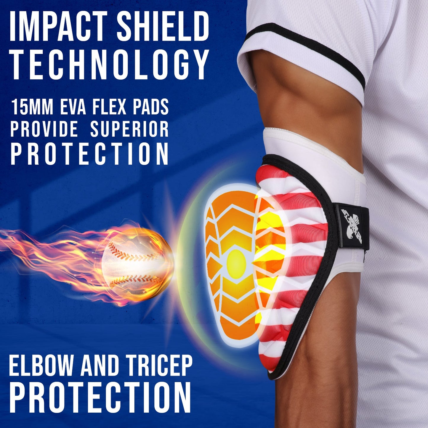 Defender Baseball Elbow Guard with Adjustable Strap (USA Flag)