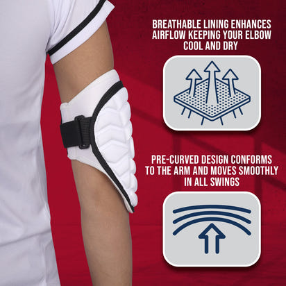 Defender Baseball Elbow Guard with Adjustable Strap (White)