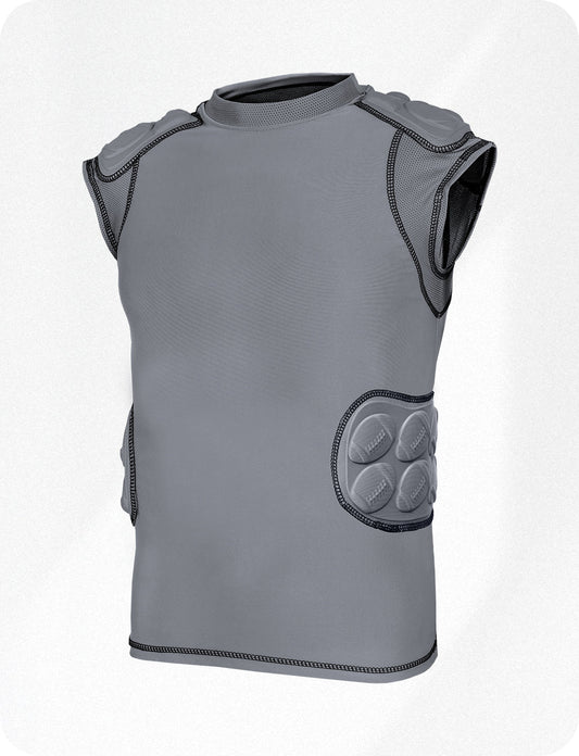 Defender 5 Pads Boys Football Compression Shirt Gray (Youth)