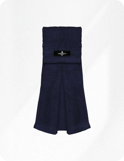 Football Towel with Hook & Loop Fastener, to Clean Hands, Visor and Gloves (Navy)