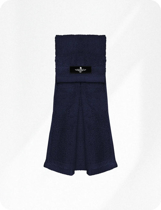 Football Towel with Hook & Loop Fastener, to Clean Hands, Visor and Gloves (Navy)