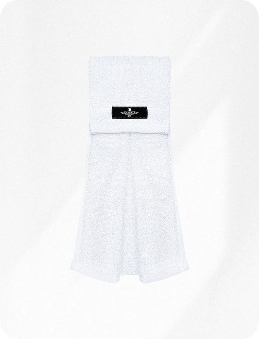 Football Towel with Hook & Loop Fastener, to Clean Hands, Visor and Gloves (White)