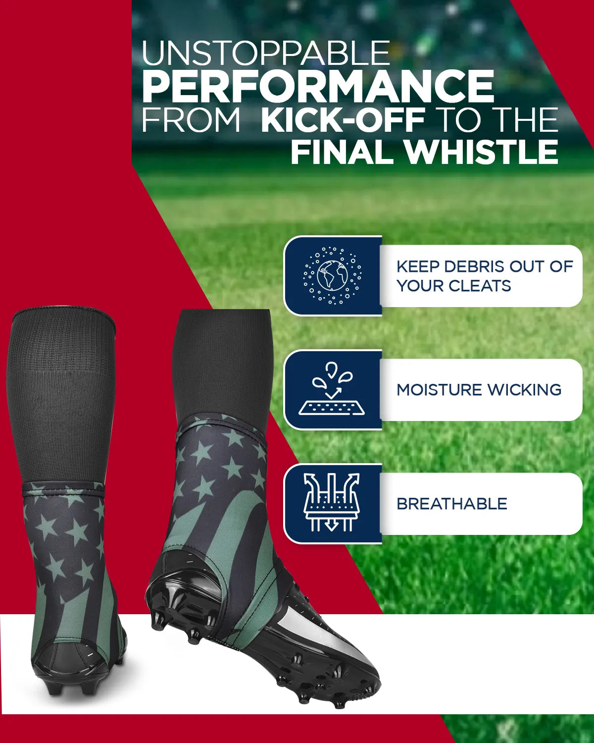 Spats Cleat Men & Boys Football Covers (Green Flag)