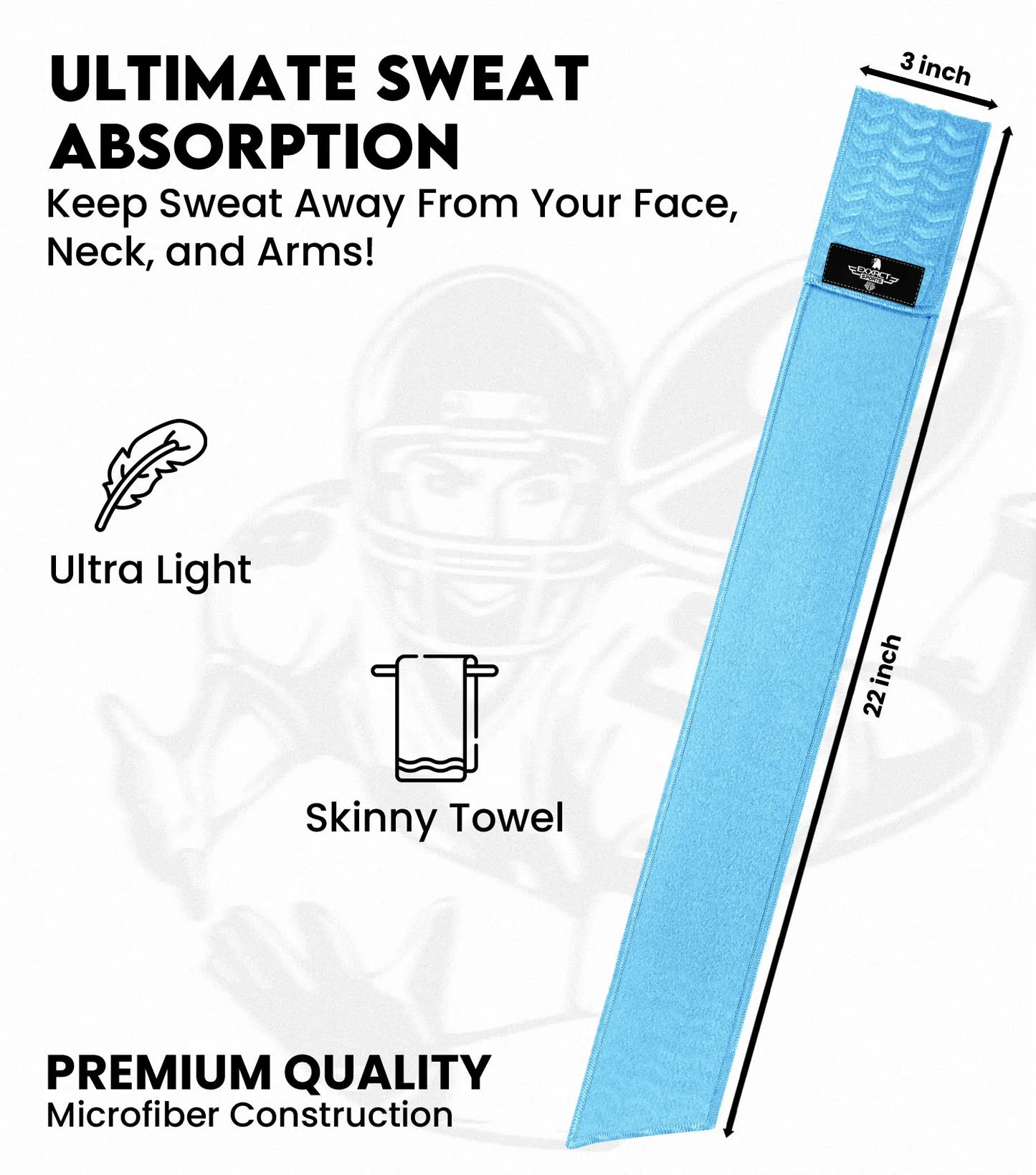 Streamer Football Towel with Hook & Loop Fastener (Columbia Blue)