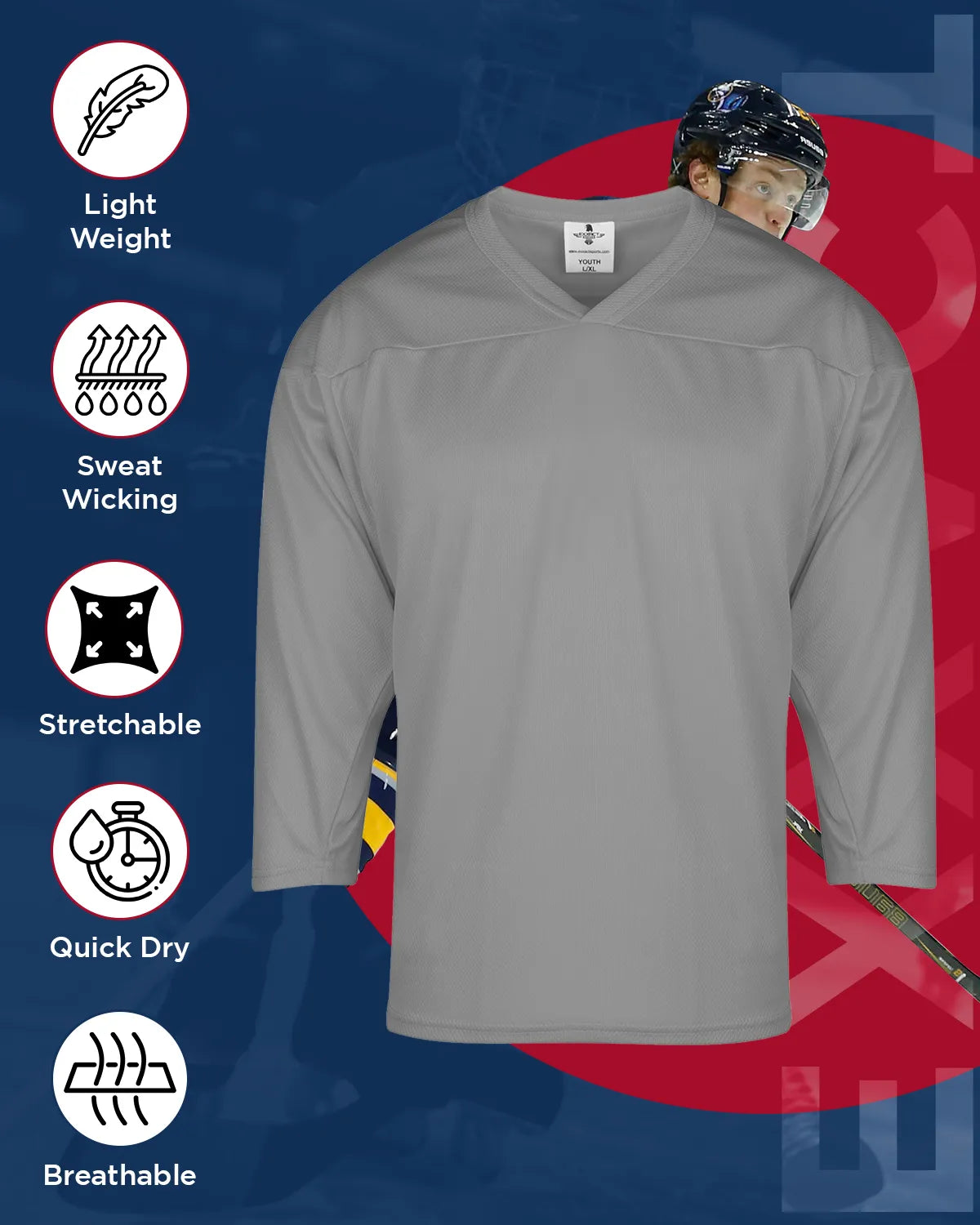 Boys Silver Hockey Practice Jersey (Youth)