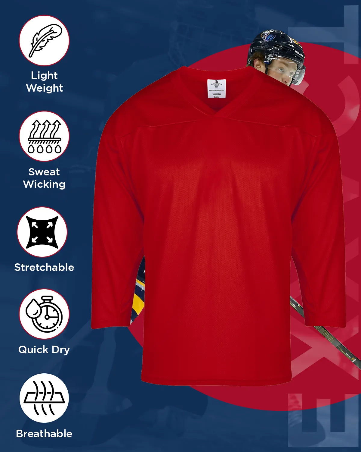 Boys Red Hockey Practice Jersey (Youth)