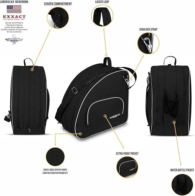 Black Ice Skate Bag with Adjustable Shoulder Strap