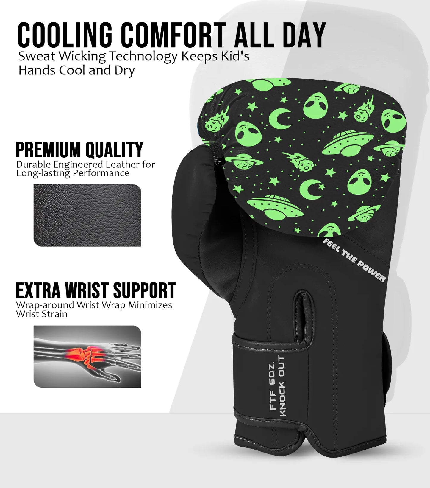 Kids Printed Knockout Boxing Gloves with Padded Protection (Alien)