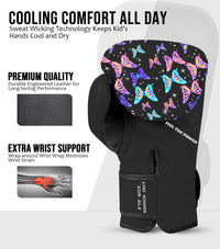 Kids Printed Knockout Boxing Gloves with Padded Protection (Butterfly)