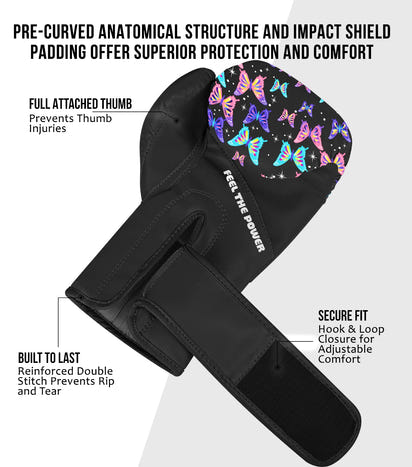 Kids Printed Knockout Boxing Gloves with Padded Protection (Butterfly)