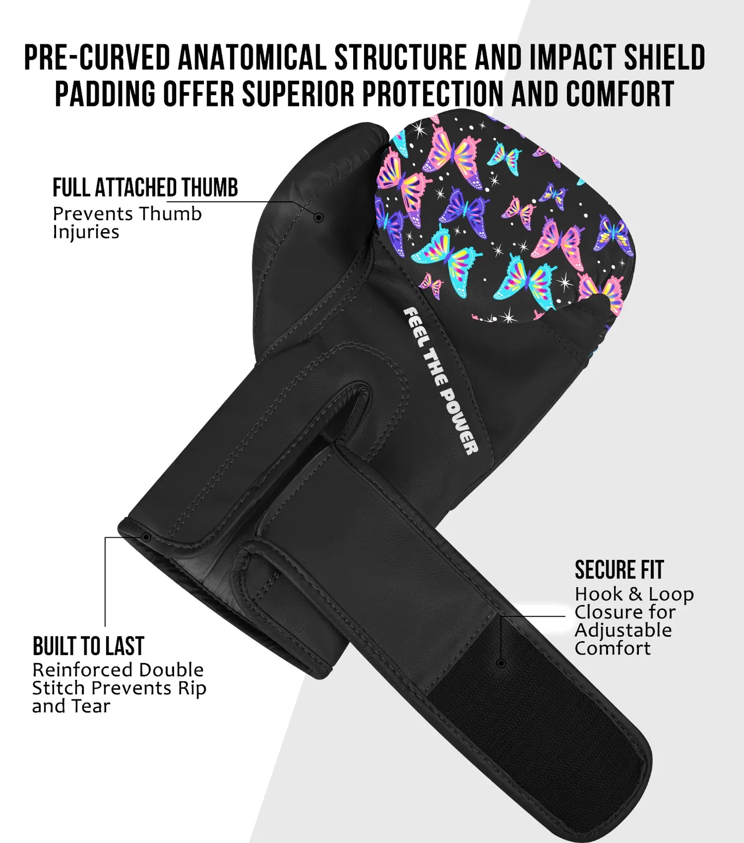 Kids Printed Knockout Boxing Gloves with Padded Protection (Butterfly)